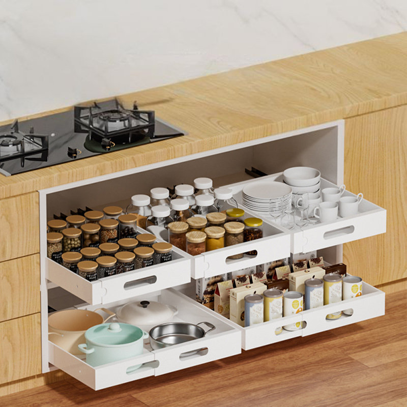 Tiroir de cuisine télescopique, tiroir extensible pour armoire, tiroir de rangement pour tablette de cuisine en acier au carbone, organisateur coulissant pour armoire de bureau à domicile