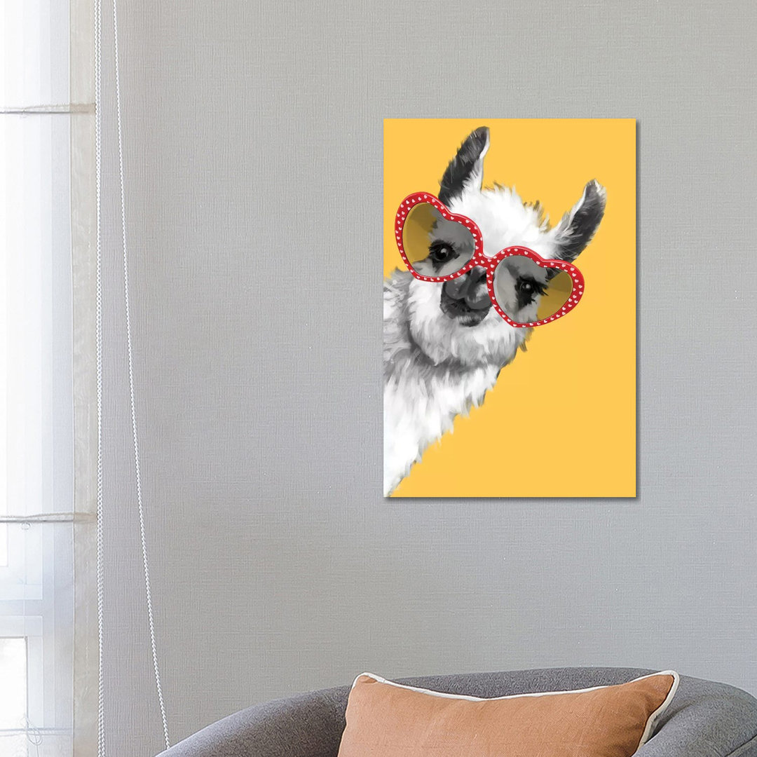 Fashion Hipster Llama with Glasses by Big Nose Work - Wrapped Canvas Graphic Art