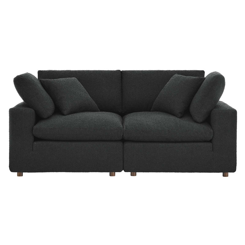 Modway Commix Down Filled Overstuffed Boucle Fabric Loveseat, Black Boucle