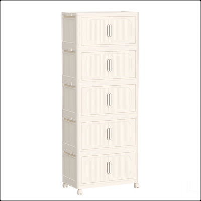 19.69" Side Wide Folding Storage Cabinet ,5 Tiers,19.69"×11.81"×50.00",Collapsible Storage Bins with Magnetic Door, Plastic Storage Cabinet with Wheels, Closet organizers and Storage Containers