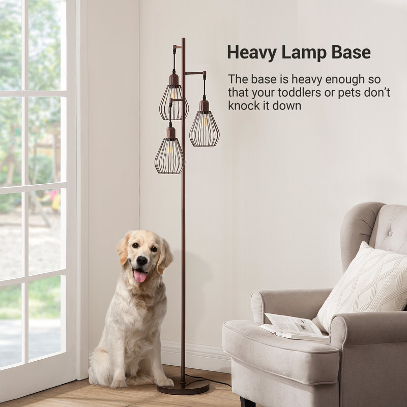 Majewski 3-Light 65.5" Tree Floor Lamp with bulbs included, Brown