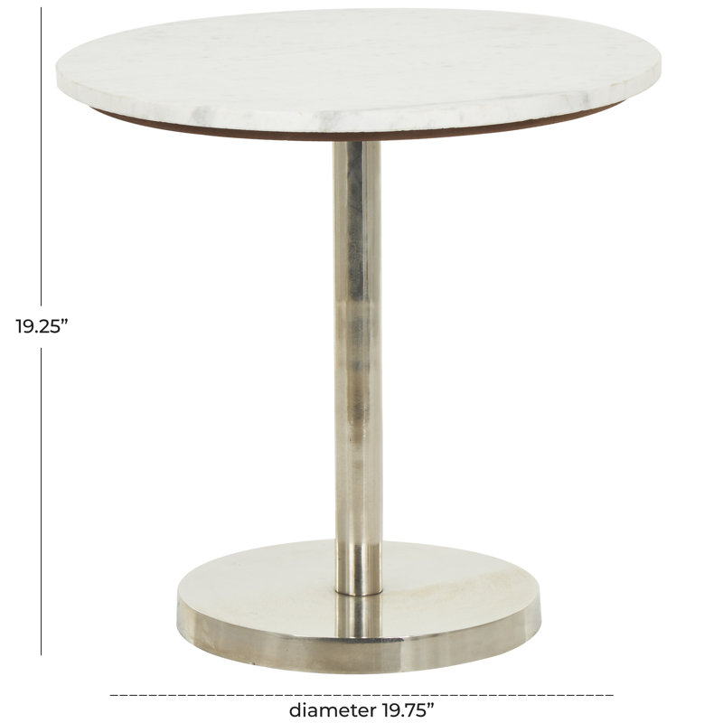 Table d'appoint à piédestal en métal avec plateau en marbre blanc Rosmunda, Argenté