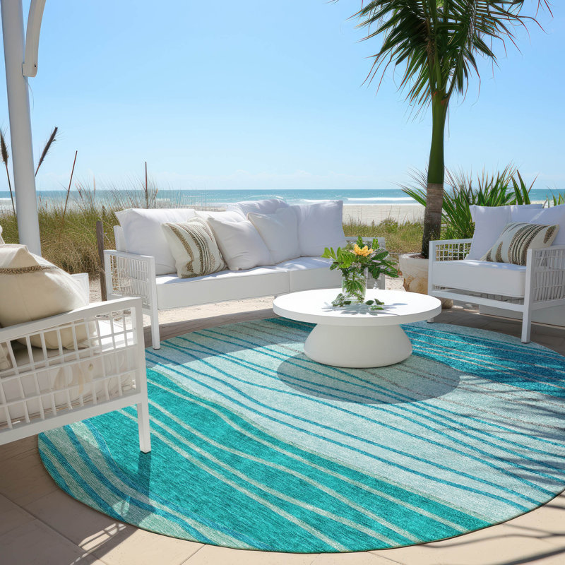 Washable Striped Indoor / Outdoor Rug, Round 8'