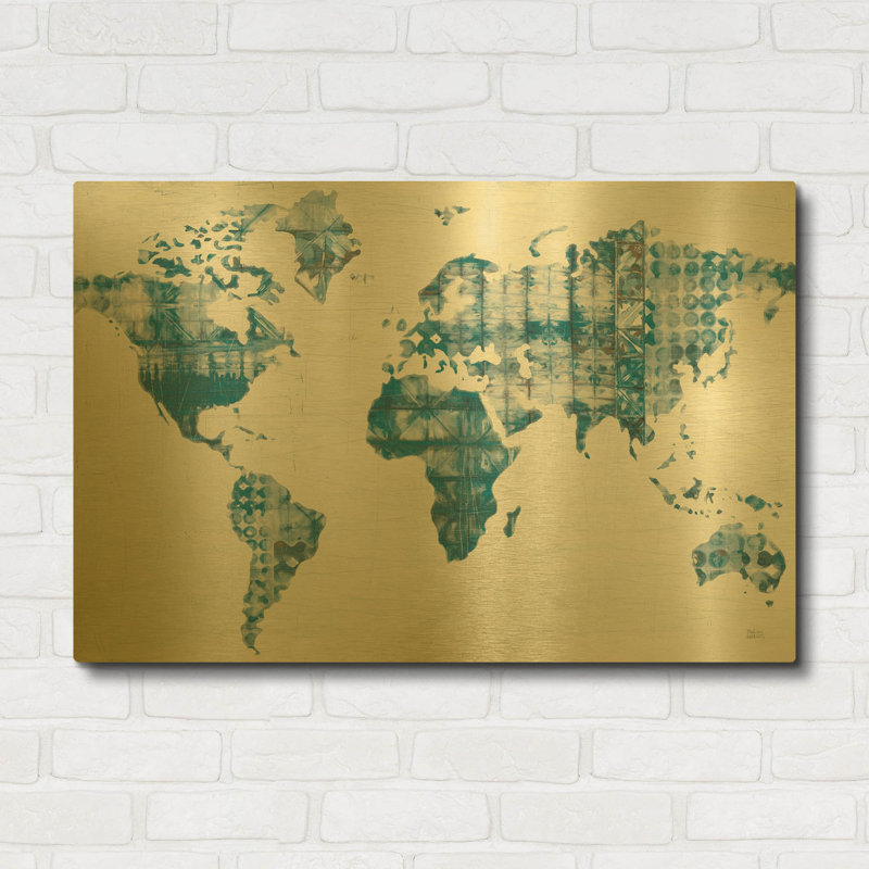 «Kanari Map Indigo» par Melissa Averinos, art mural en métal doré, 36 po x 24 po, 36"x24"