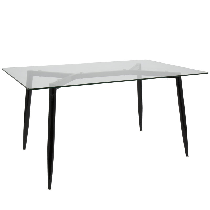 Delante Glass Top Metal Base Dining Table, Black