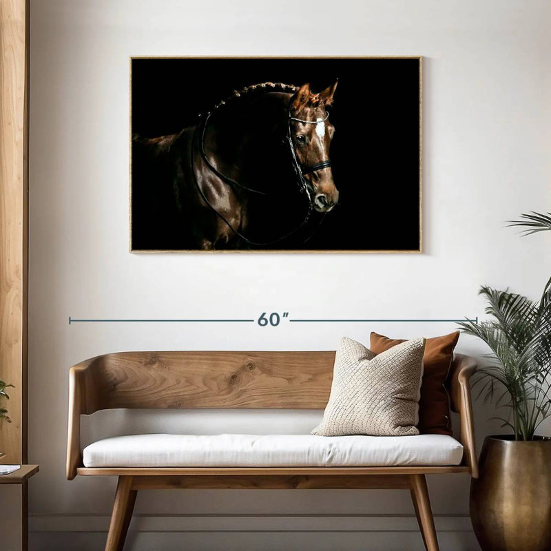 Cheval châtaignier damé, Cadre flottant en bois naturel, 43 po x 29 po