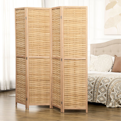 Cloison d'intimité portable à 4 panneaux pliables - 5,5 pi de hauteur. Double paroi latérale tissée à la main pour le bureau à domicile, élégance naturelle et grand pliage. Attrait, pliable