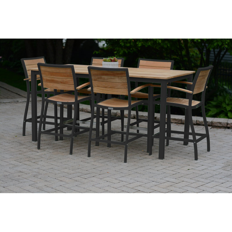 SoHo Teak Aluminum Outdoor Counter Height Side Chair, Silver