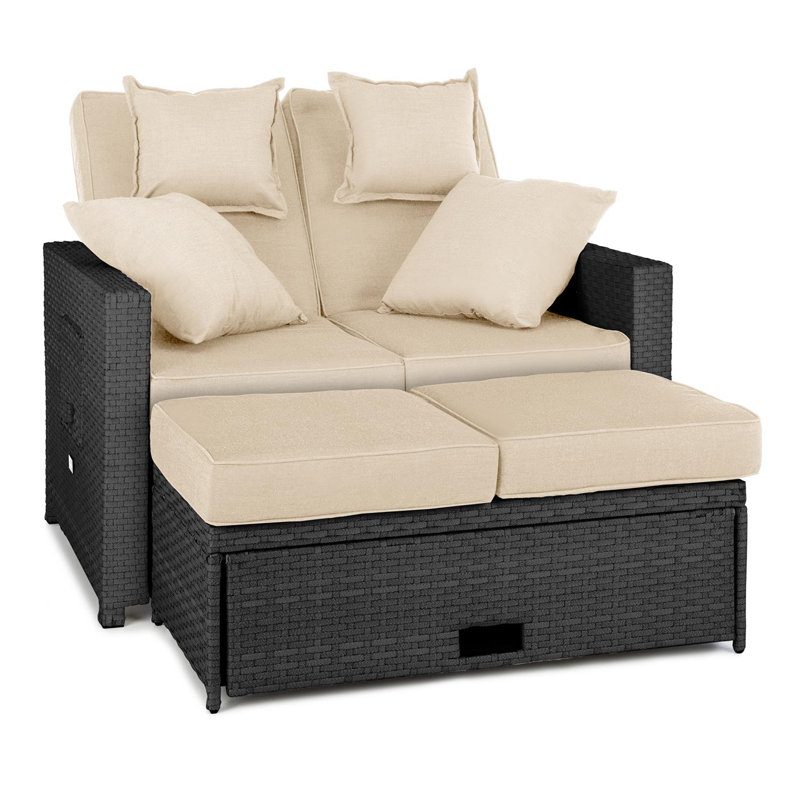 121cm Wide Patio Sofa with Cushions, Grey/White