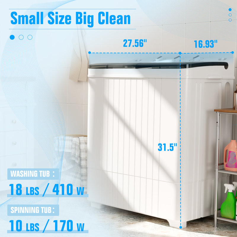 SUNCROWN Portable Washing Machine, 28lbs Twin Tub Mini Washer Compact Laundry Machine with Timer Knobs, Semi-automatic 18lbs Washer 10lbs Spinner Combo for Dorms, Apartments
