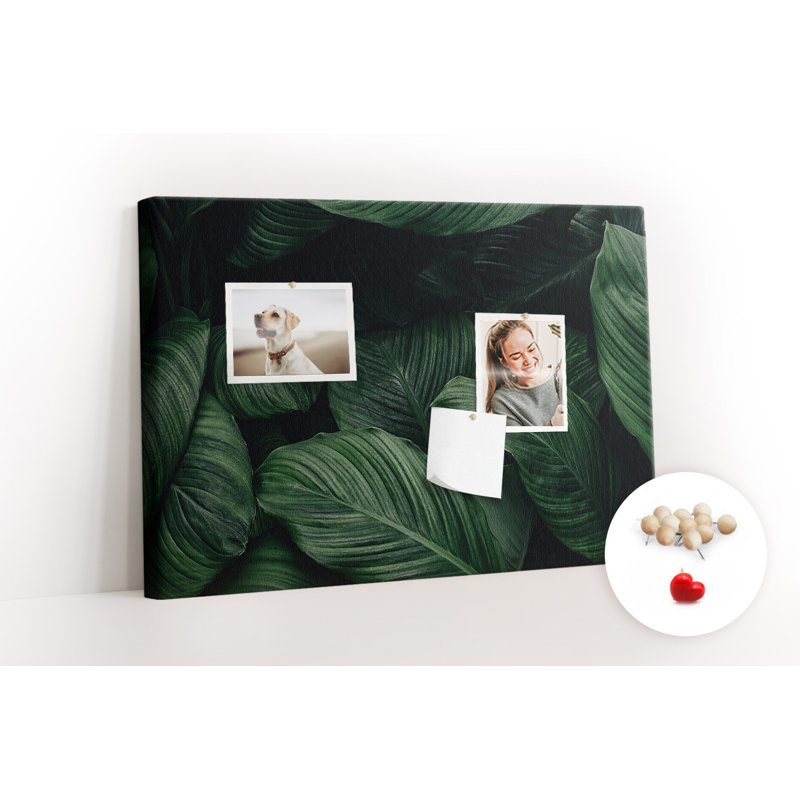 Wall Mounted cork board with print decorative wall pin board for wall for office bulletin board ideas Tropical monstera