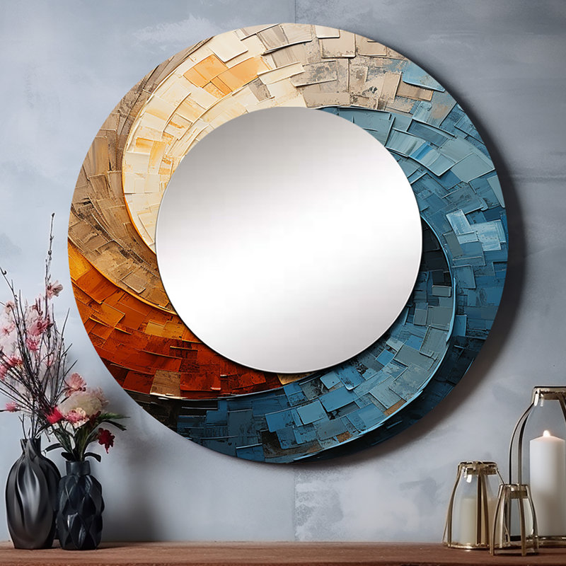 Collaged Spiral - Colourful Abstract Round Mirror Wall Decor Print, 36" x 36"