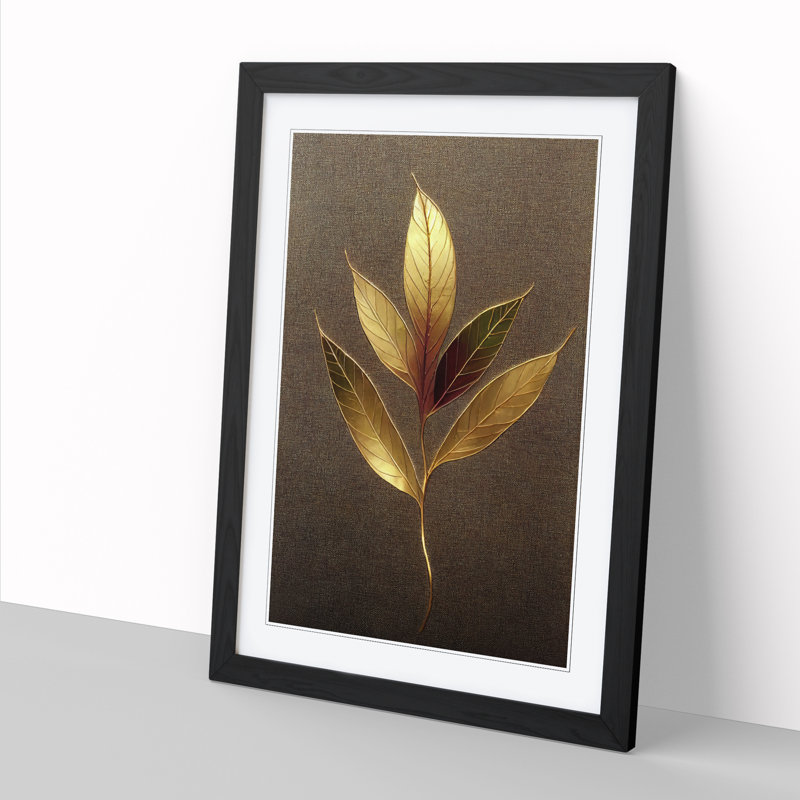 Agan Ivy Leaf Gold Vol.2 - Single Picture Frame Print, Black, 64cm H x 46cm W x 2cm D