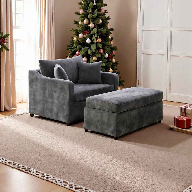 Ensemble de fauteuil d'appoint et de repose-pieds Spacieux Modern Farmhouse - Chenille performance, confort surdimensionné