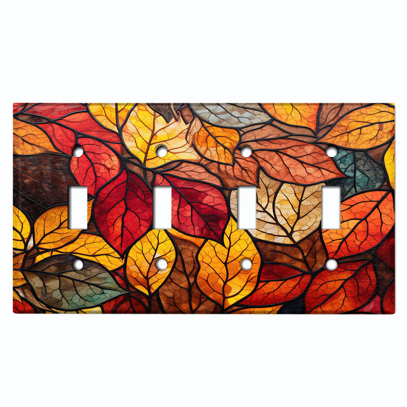 Couvercle de plaque d'interrupteur en métal; Bascule à 4 bandes standard des États-Unis - image imprimée de feuilles d'automne en vitrail