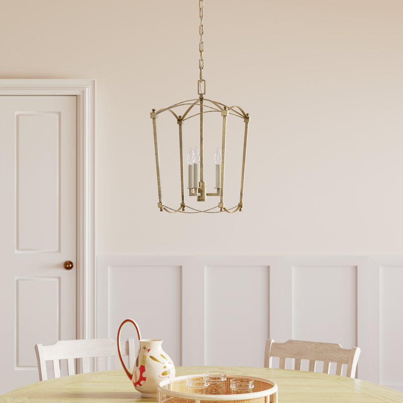 Olive 3-Light Metal Dimmable Lantern Chandelier, Antique Gold