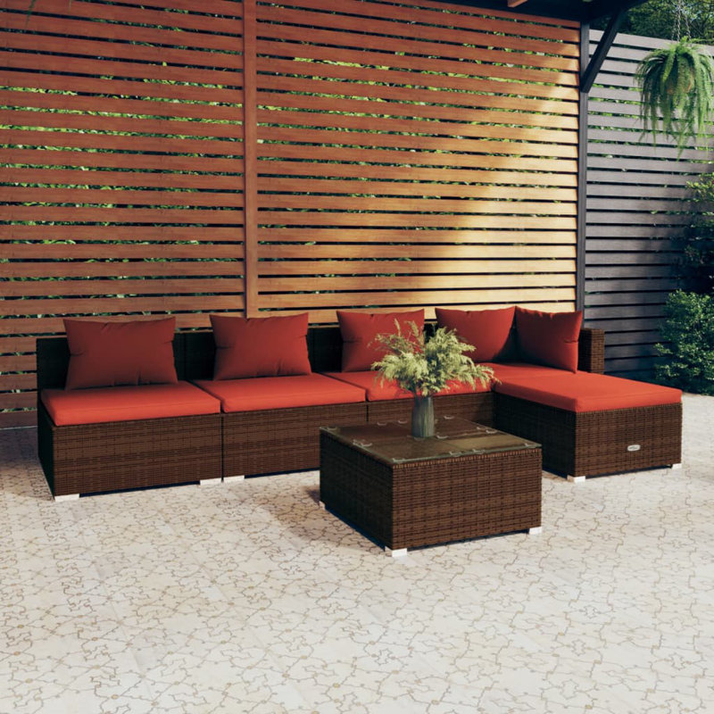 6 Piece Lounge Sofa Seating Group, Red, Brown