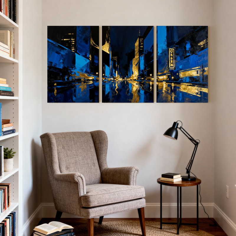 Ensemble de 3 reproductions d'art sur toile, villes et pays, H 24 po x l 48 po
