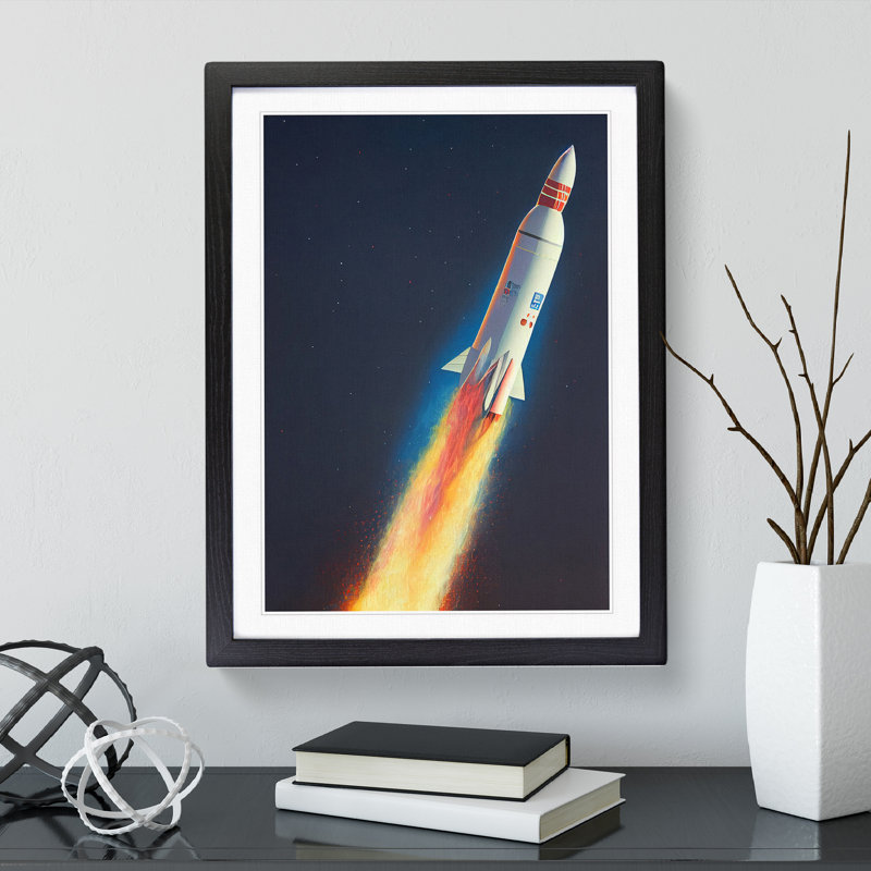 Animated Spaceship Rocket - Single Picture Frame Print, 34cm H x 25cm W x 2cm D, Black