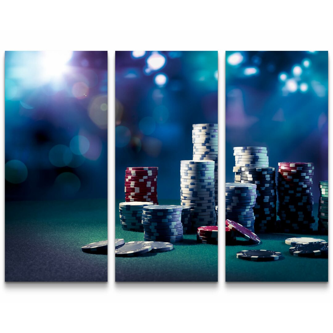 3-tlg. Leinwandbilder-Set Poker Chips auf Tisch