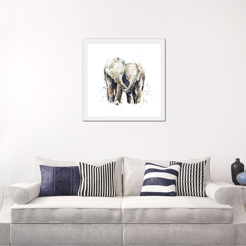 Deux éléphants par EdsWatercolours - impression, Blanc, H 24 po x l 24 po x p 1 po, Papier encadré blanc
