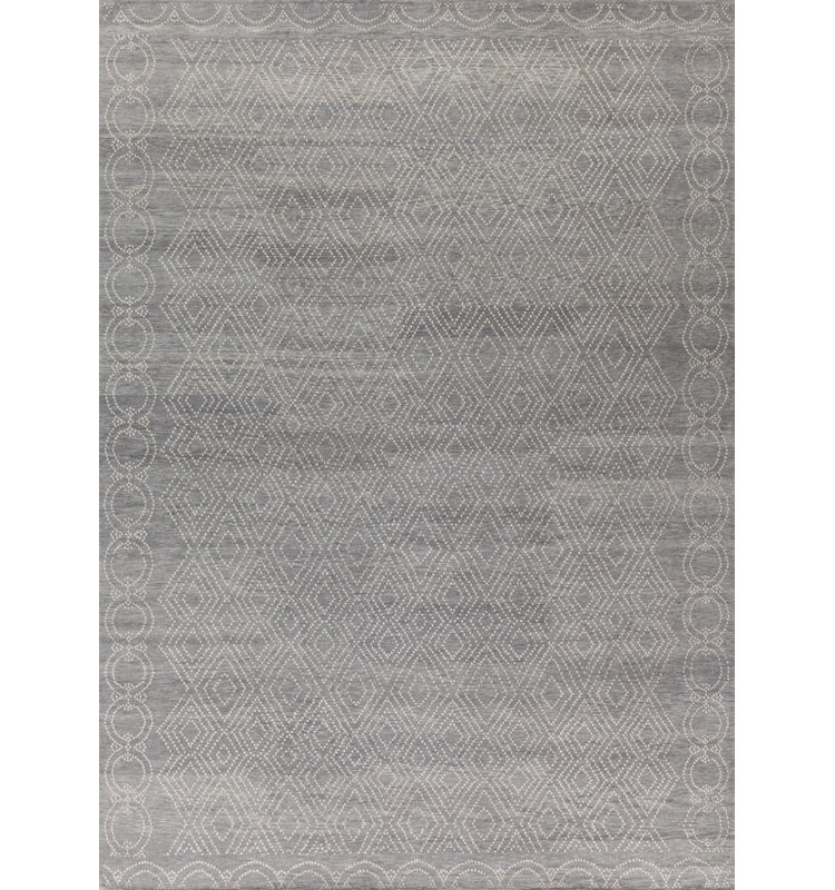 Classic Hand Knotted Geometric Area Rug, Rectangle 6' x 9'