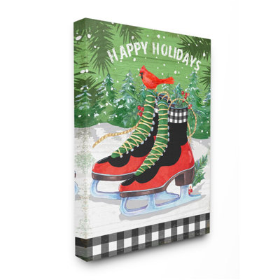 «Traditional Happy Holiday Winter Season Skating Design» par Andrea Tachiera - impression d'art graphique