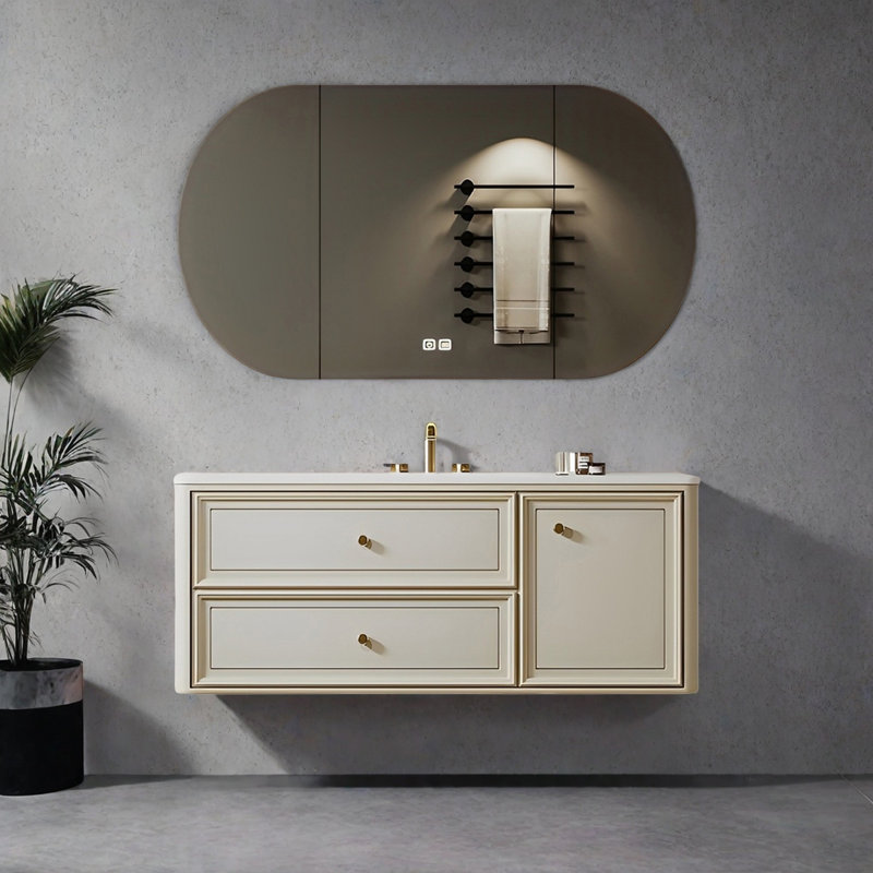 Armoire de salle de bain rétro de style crème français, H 19,68 po x l 47,24 po x P 21,65 po
