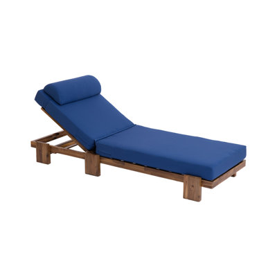 78.8'' Acacia Wood Outdoor Chaise Lounge Chair, Adjustable Recliner With Cushioned Headrest & Retractable Side Tray, Weather Resistant Easy Assembly, For Patio Poolside Garden Terrace Beach