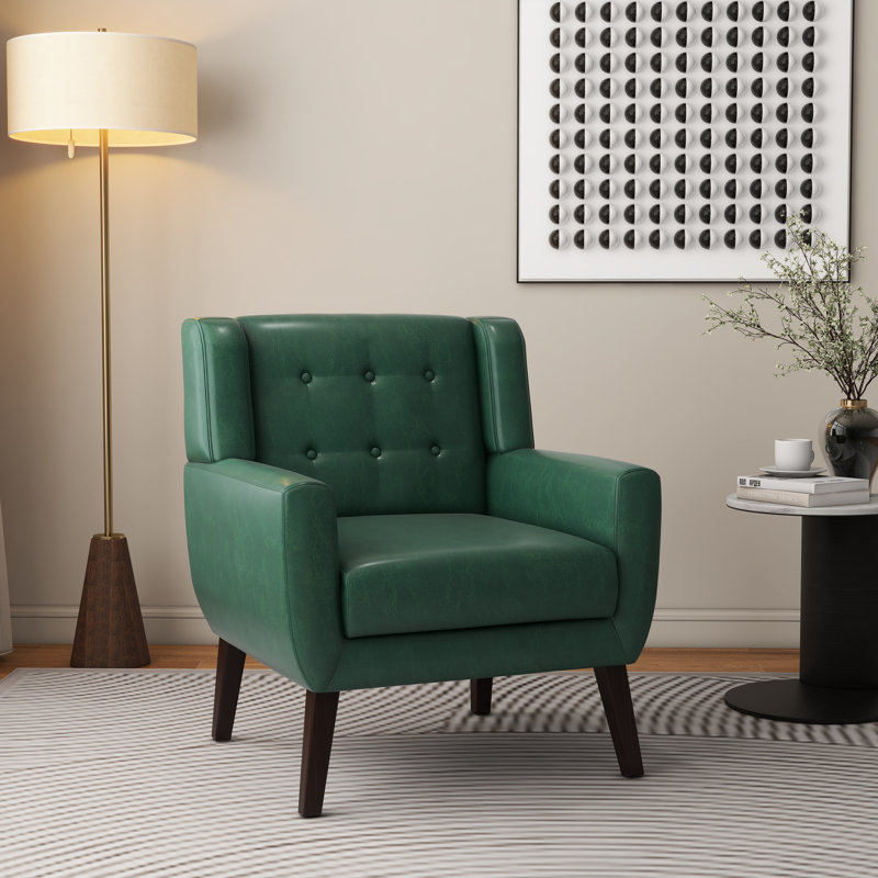 Jaqueze 73.2Cm Wide Tufted Armchair, Green Faux Leather
