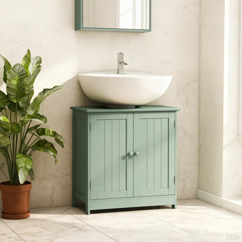 Armoire de meuble-lavabo sous le lavabo avec 2 portes et tablette réglable (sans lavabo de salle de bain), Vert foncé