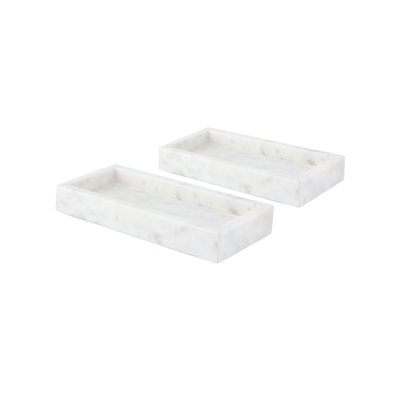 White Marble Tray - Set of 2 - 8" x 4" - White