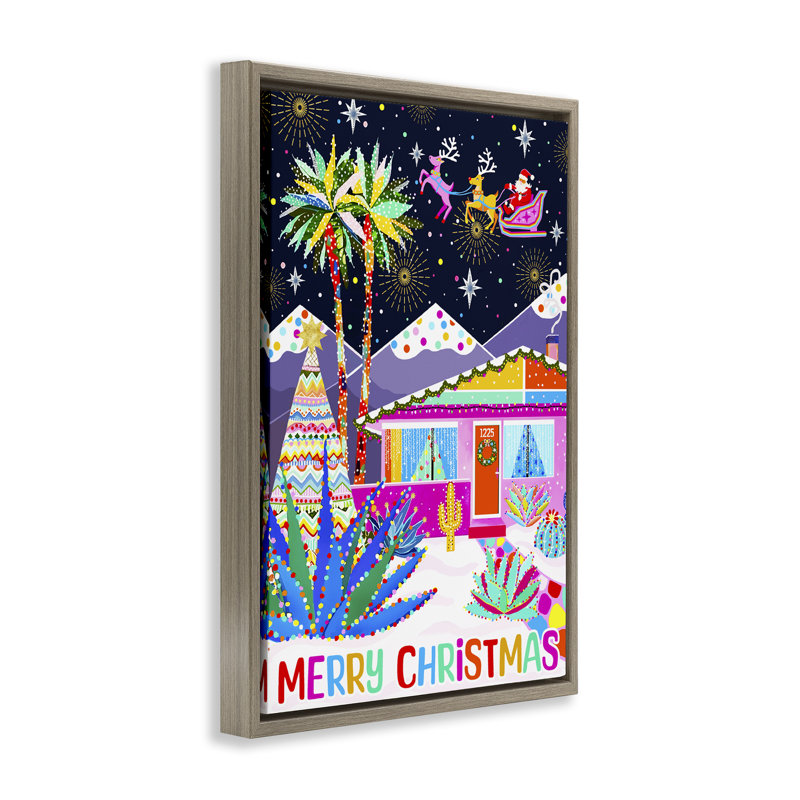 «Whimsical Desert Christmas» par Jess Stempel, Cadre flottant orme Montalcino, H 31 po x l 21 po