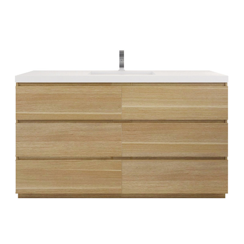 Ensemble de meuble-lavabo simple 60 po Haracha, Chêne blanc