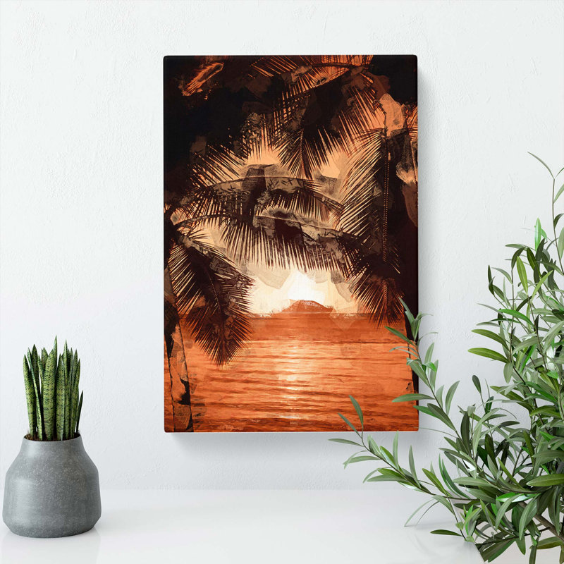 Palm Tree Sunset In Abstract - Wrapped Canvas, 76cm H x 50cm W x 3cm D