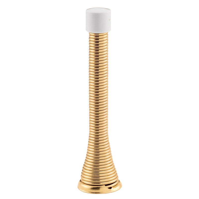 Door Stop, 4 In., Spring Steel, Antique Brass, Flexible, Baseboard, Brass