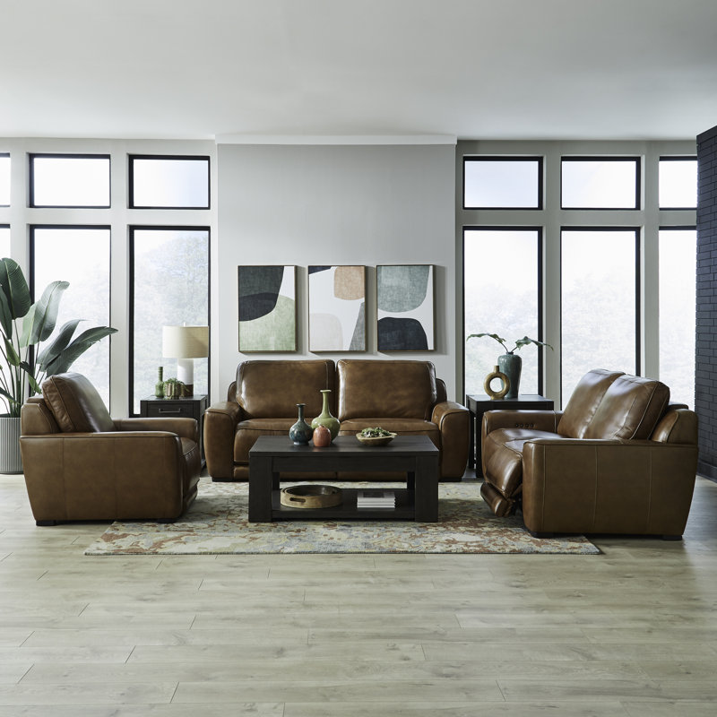 Kersh Zero Wall Reclining Sofa, 2 Piece Loveseat, & Power Recliner Living Room Set, Brown
