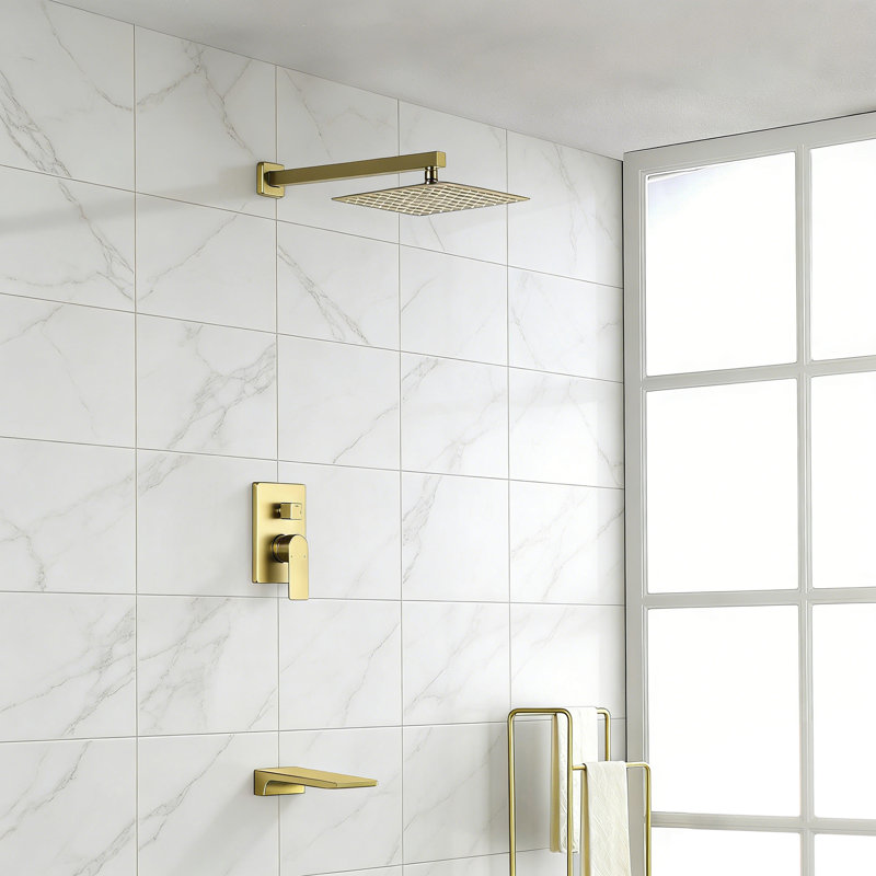 Gold Complete Shower System With Rough In-Valve, Gold