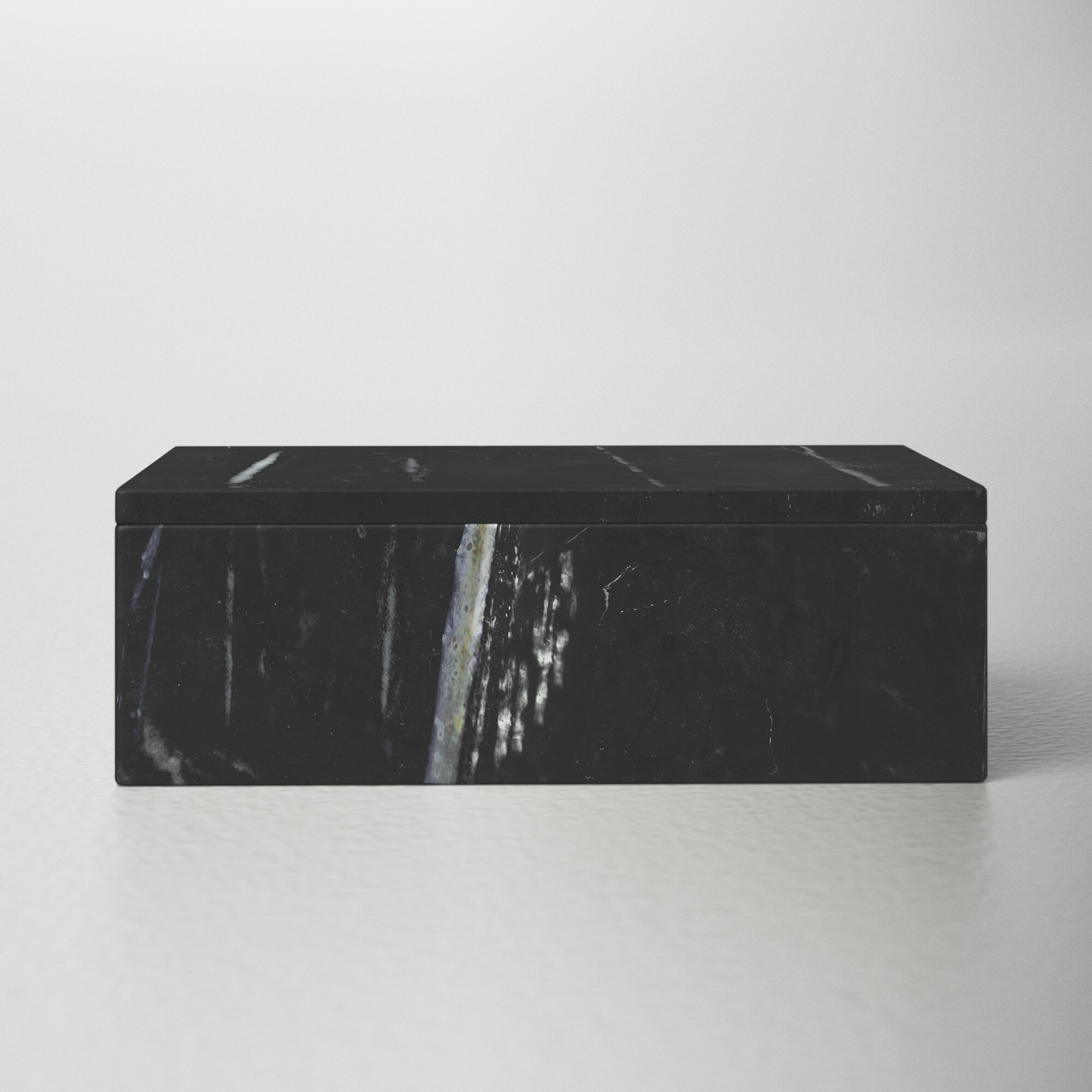 KhanImports Decorative Black Marble Box, Stone Box with Lid - Rectangular,  5 Inch