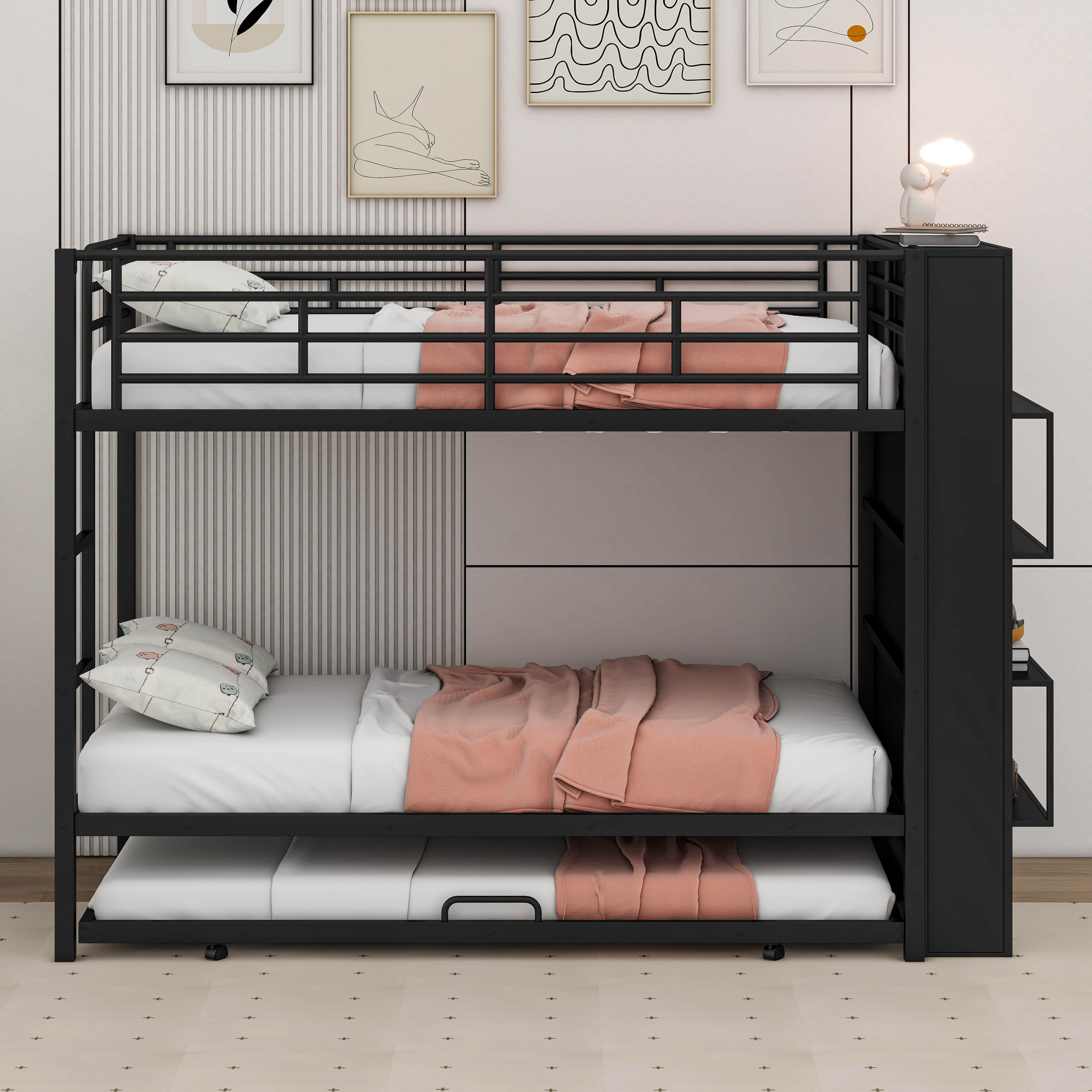 Cosmic Metal Bunk Bed With Big Bookshelf | Wayfair