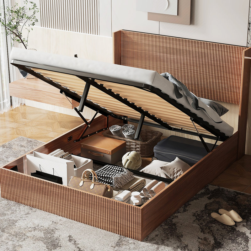 Cadre de lit, lit plateforme pour chambre à coucher, Grand lit, Bois naturel