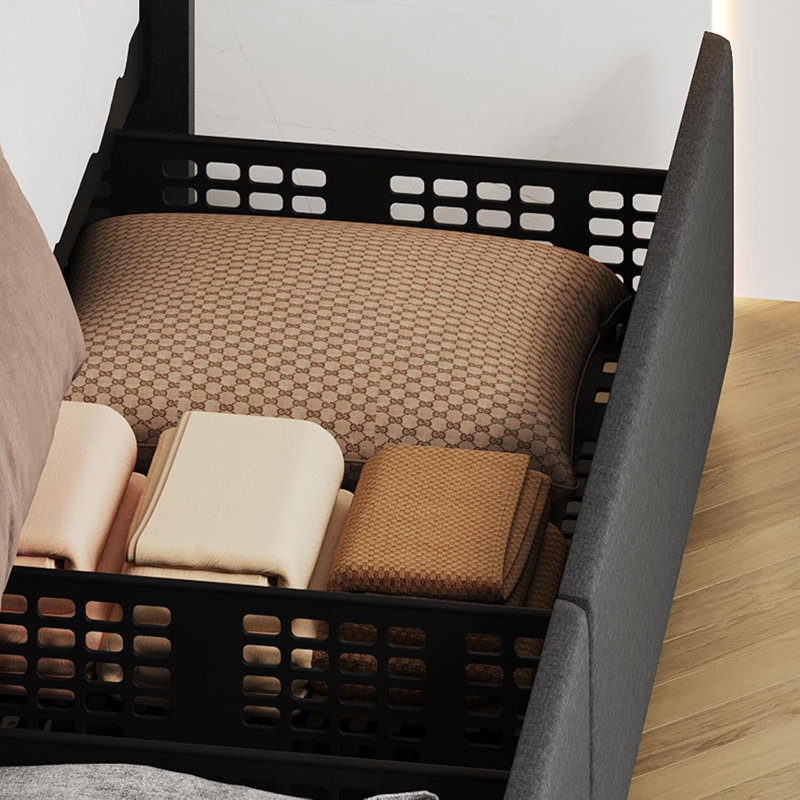 Lit plateforme double tapissier double avec tiroirs de rangement, tête de lit réglable, grand cadre en bois pour la chambre à coucher, noir