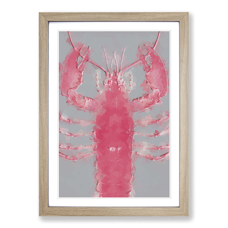 The Pink Lobster in Abstract - Picture Frame Graphic Art Print on MDF, 87cm H x 62cm W x 2cm D, Oak Framed