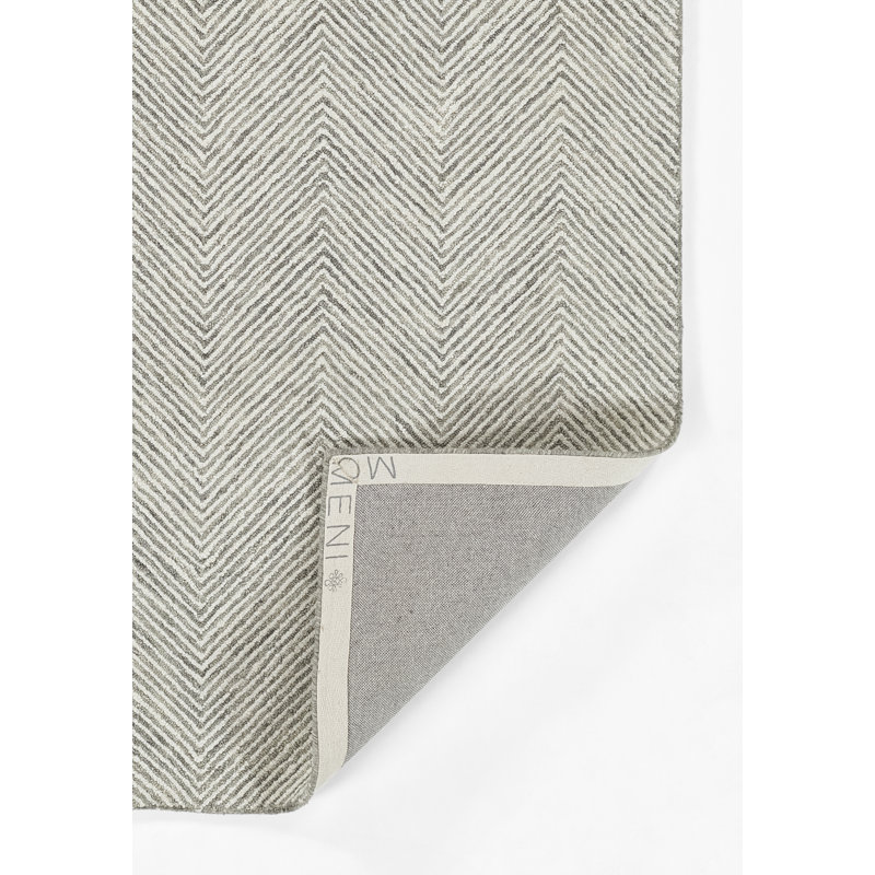 Chevron Handmade Tufted Wool Beige Area Rug, Rectangle 9' x 12'