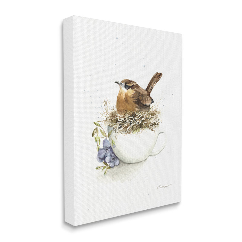 Nid d'oiseau dans une tasse de thé, art mural par Kelley Talent, H 20 po x l 16 po x P 1,5 po