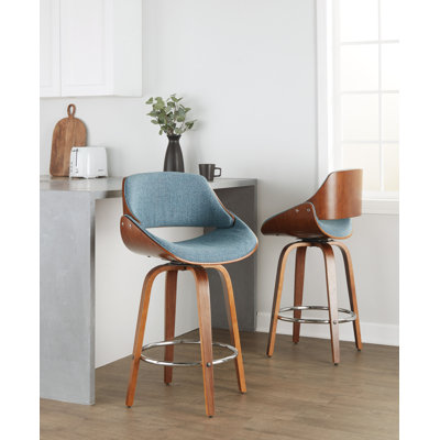 Palmona Fixed-Height Bar & Counter Stool with Bent Wood Legs & Round Footrest (Set of 2)