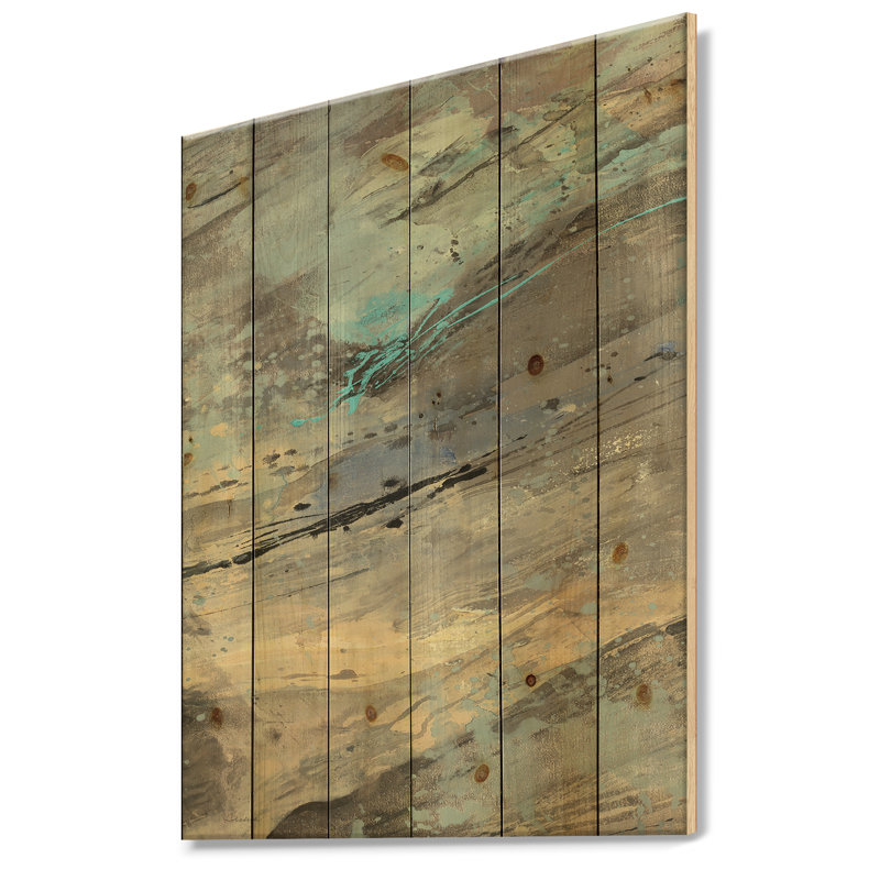 Panneau sarcelle roche I - impression moderne sur bois de pin naturel, H 20 po x l 12 po x P 1po