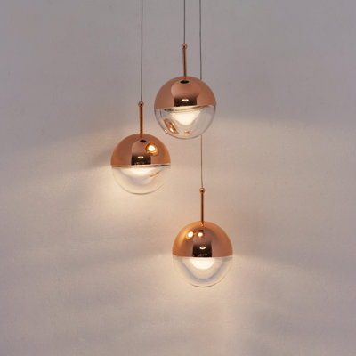3-light Cascade Cluster Pendant Light In Polished Rose Gold With Clear Glass Globes – Modern Dimmable Integrated Led Fixture For Dining Rooms & Kitchen Islands