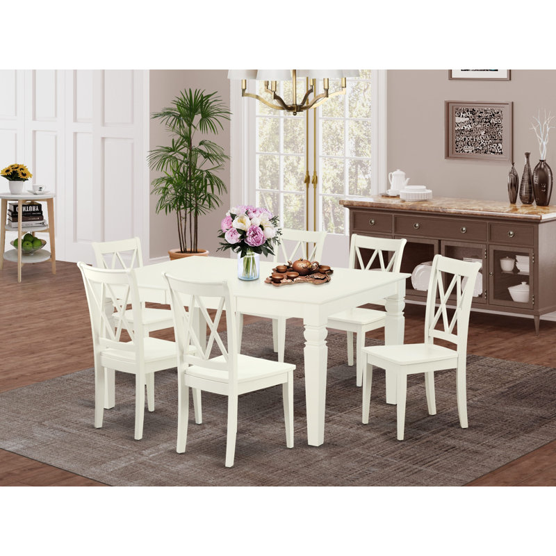 Ensemble de table de salle à manger 7 pièces composé d'une table de cuisine rectangulaire avec rallonge papillon et 6 chaises, lin