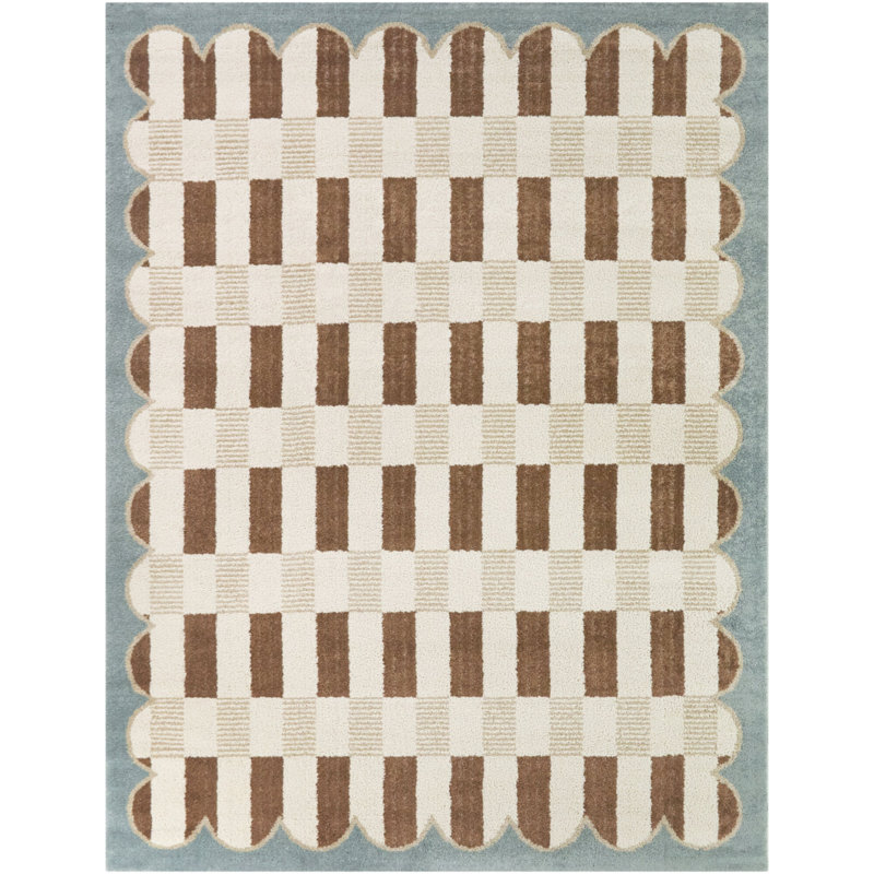 Tapis bleu / rouge Schroder, 5 pi 3 po x 7 pi
